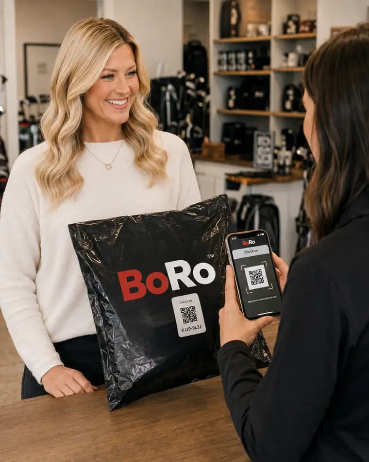 A staff member scans the code on the sealed bag with a phone.